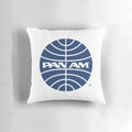 Vintage-style inverted globe design decorative throw pillow with retro Pan American logo