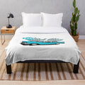 Light blue plush blanket with vintage 1957 Chevrolet Bel Air design