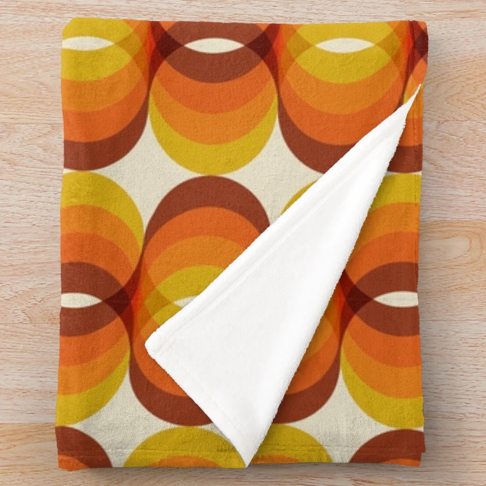 Retro 1960s-1970s geometric pattern plush blanket