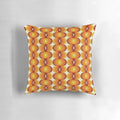 Retro 1960s wavy geometric pattern throw pillow in brown, orange, and ivory colors