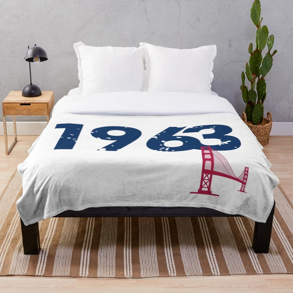 Plush blanket featuring a retro design inspired by the iconic sights of San Francisco in 1963