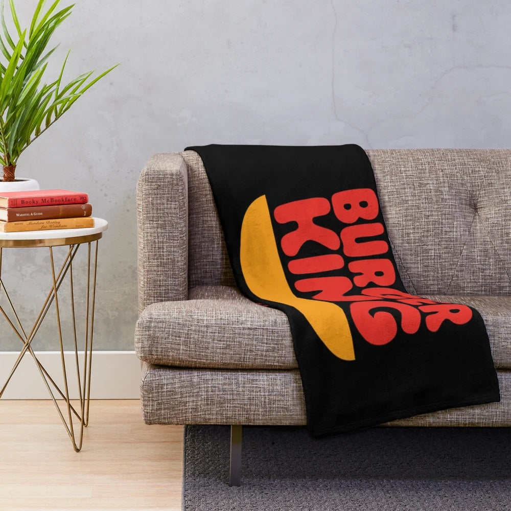 Vintage 1969 Burger King logo plush blanket in retro 70s 80s 90s style