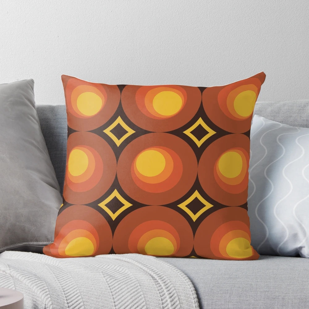 Vibrant 1970s mid century modern orange circle throw pillow