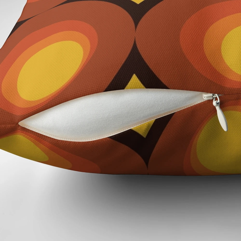 Vibrant 1970s mid century modern orange circle throw pillow