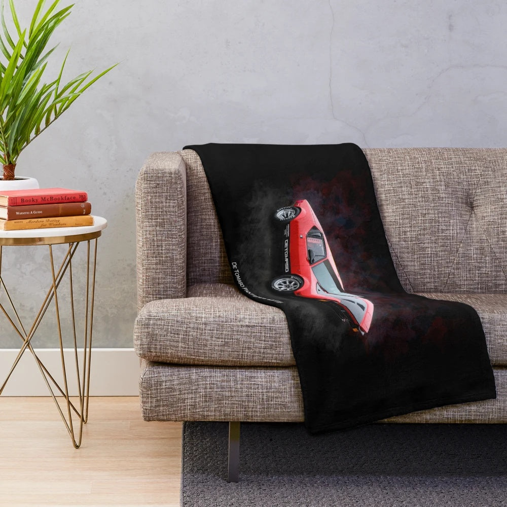 Plush blanket featuring the iconic 1972 De Tomaso Pantera GTS sports car