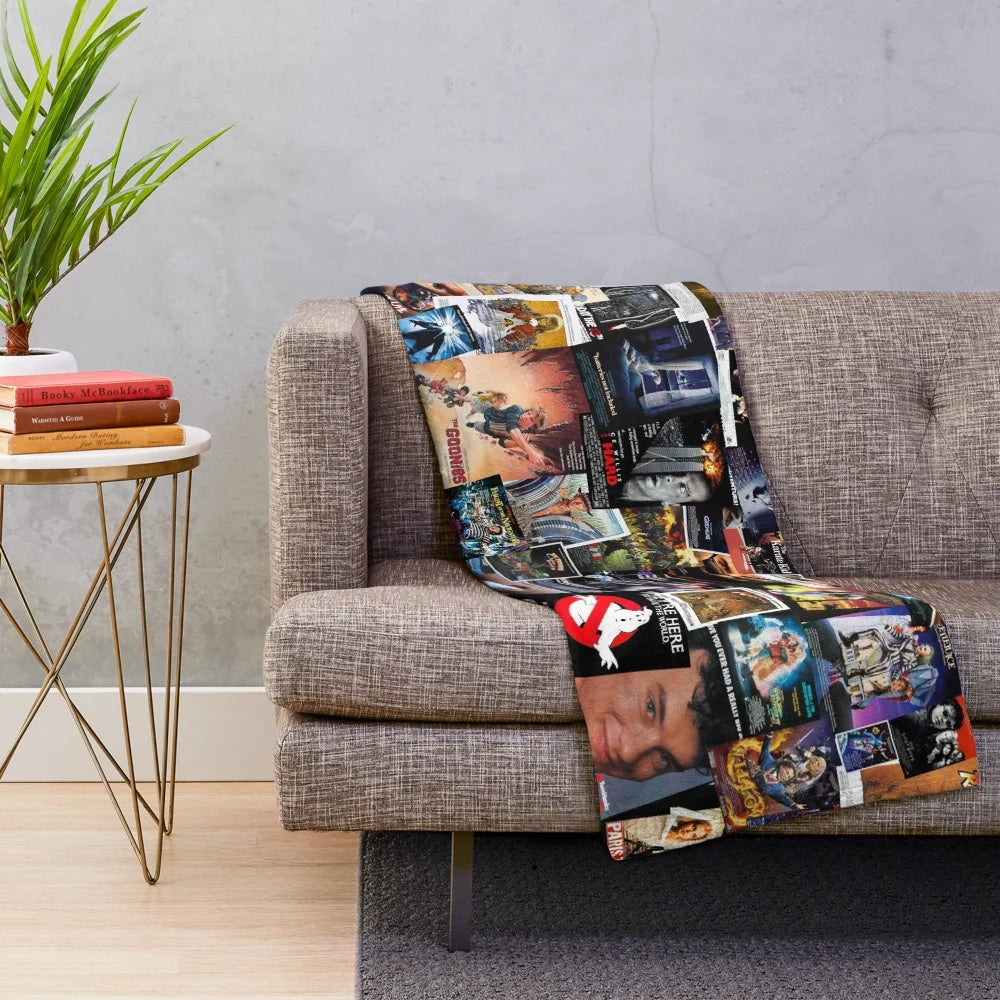 Soft and cozy plush blanket featuring vibrant 1980s movie poster designs