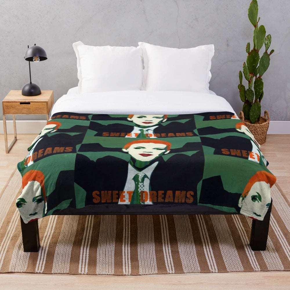 Retro 1980s pop art plush blanket featuring Eurythmics singer Annie Lennox