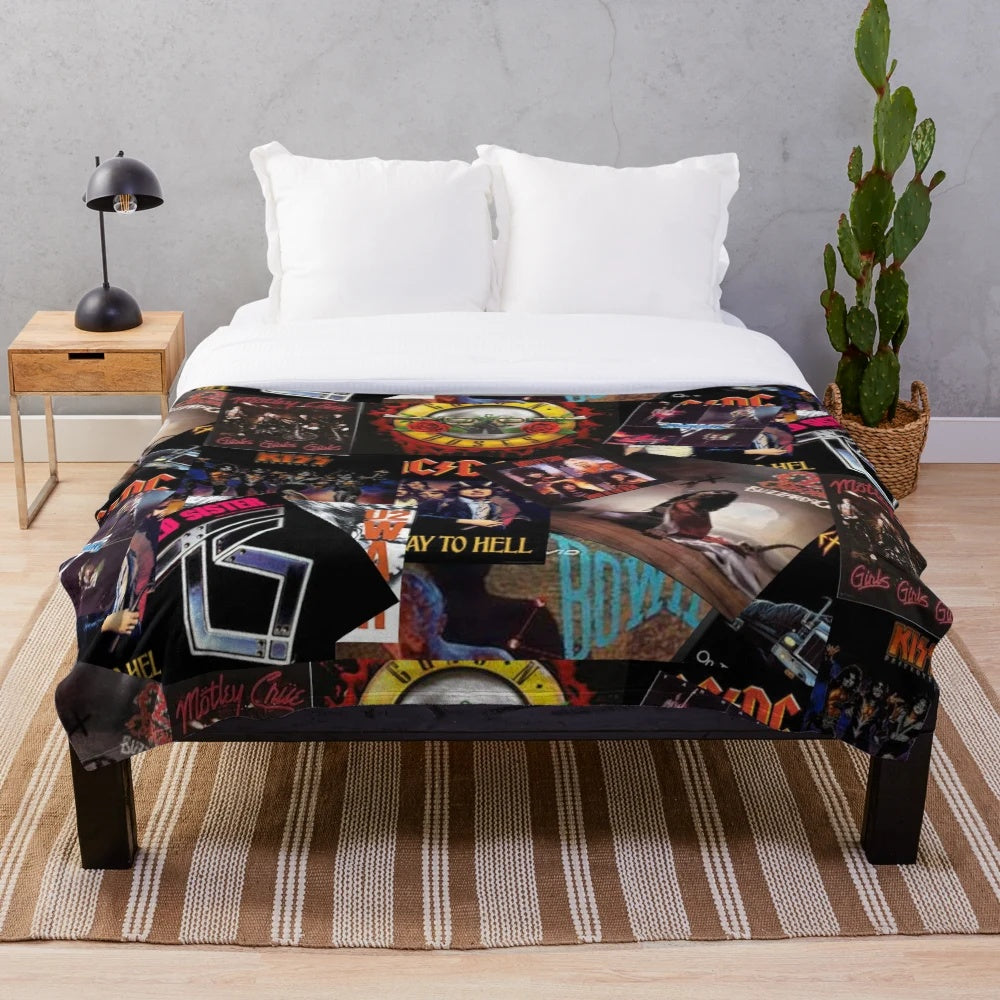 1980s rock bands collage plush blanket