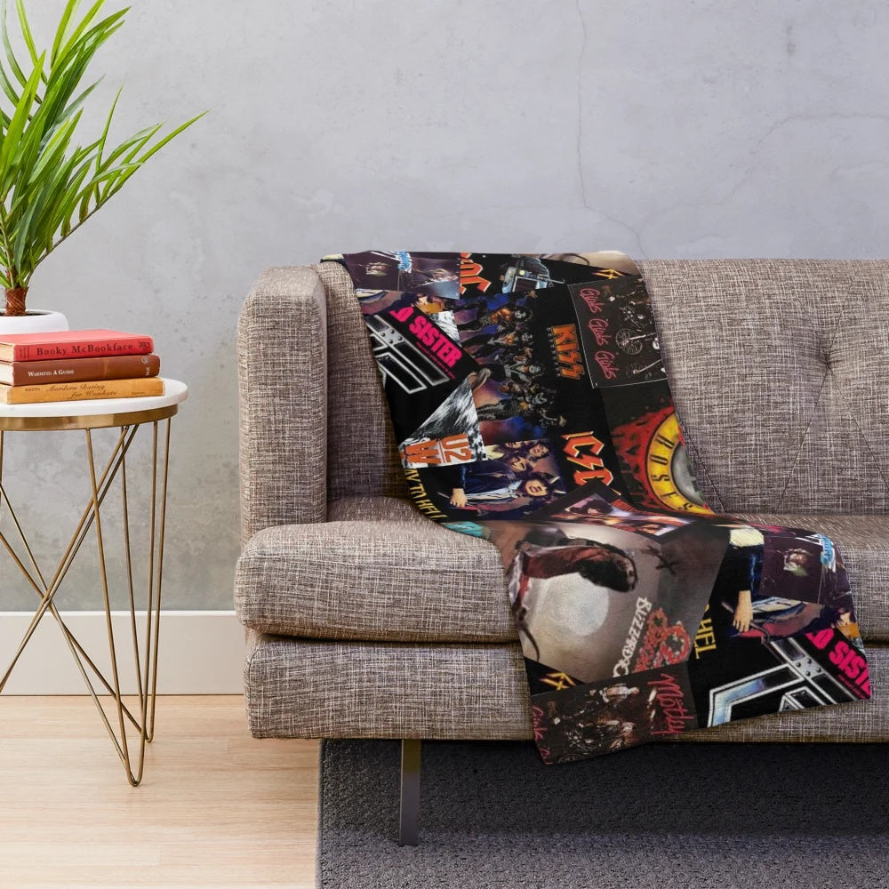 1980s rock bands collage plush blanket