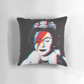 Vibrant 3D anaglyph image of Banksy-style graffiti depicting Queen Elizabeth on a pillow