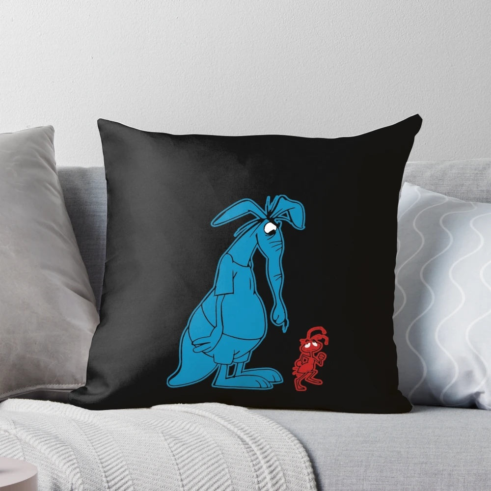 Vintage 60s Ant and Aardvark cartoon design printed on a soft, plush pillow