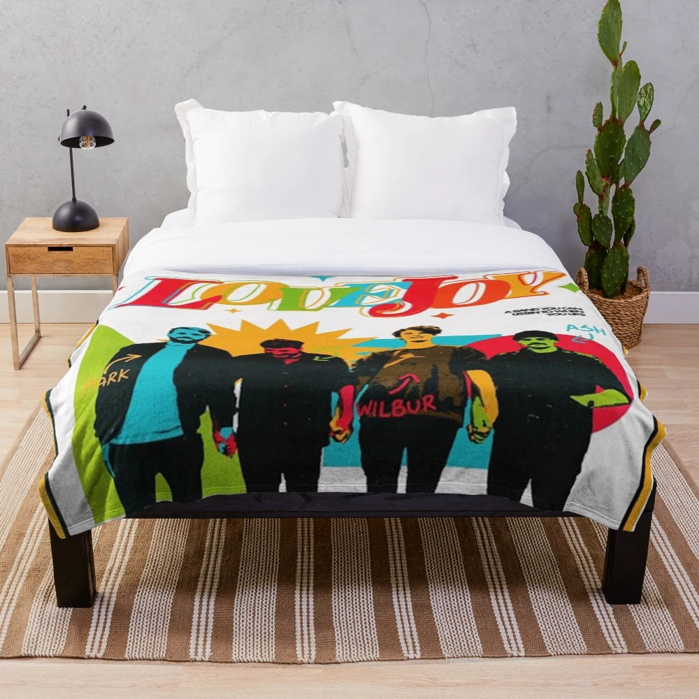 Cozy 60s-inspired plush blanket with Lovejoy, Wilbur Soot, and indie music vibes