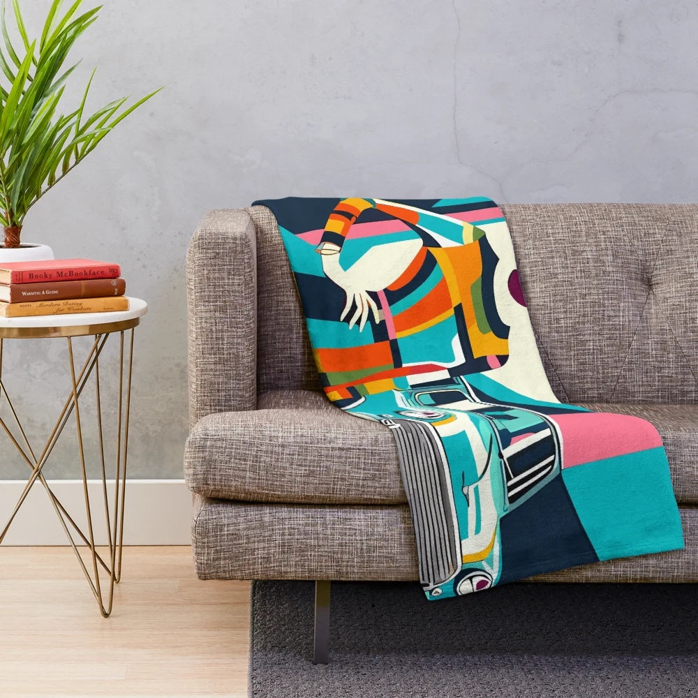 Plush blanket featuring a retro 60s London-inspired mini dress design