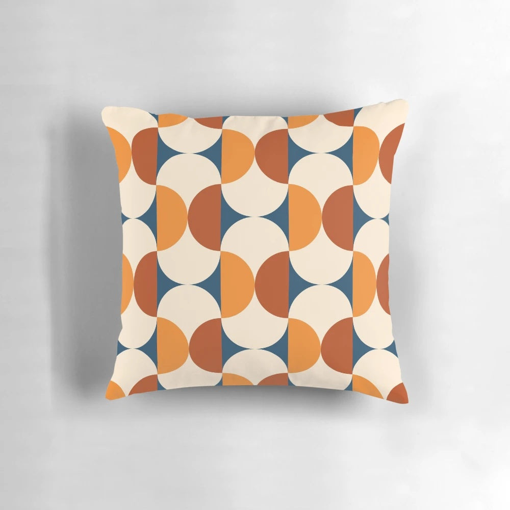 Retro 60s mid-century pattern decorative pillow with a colorful, capsule-like design