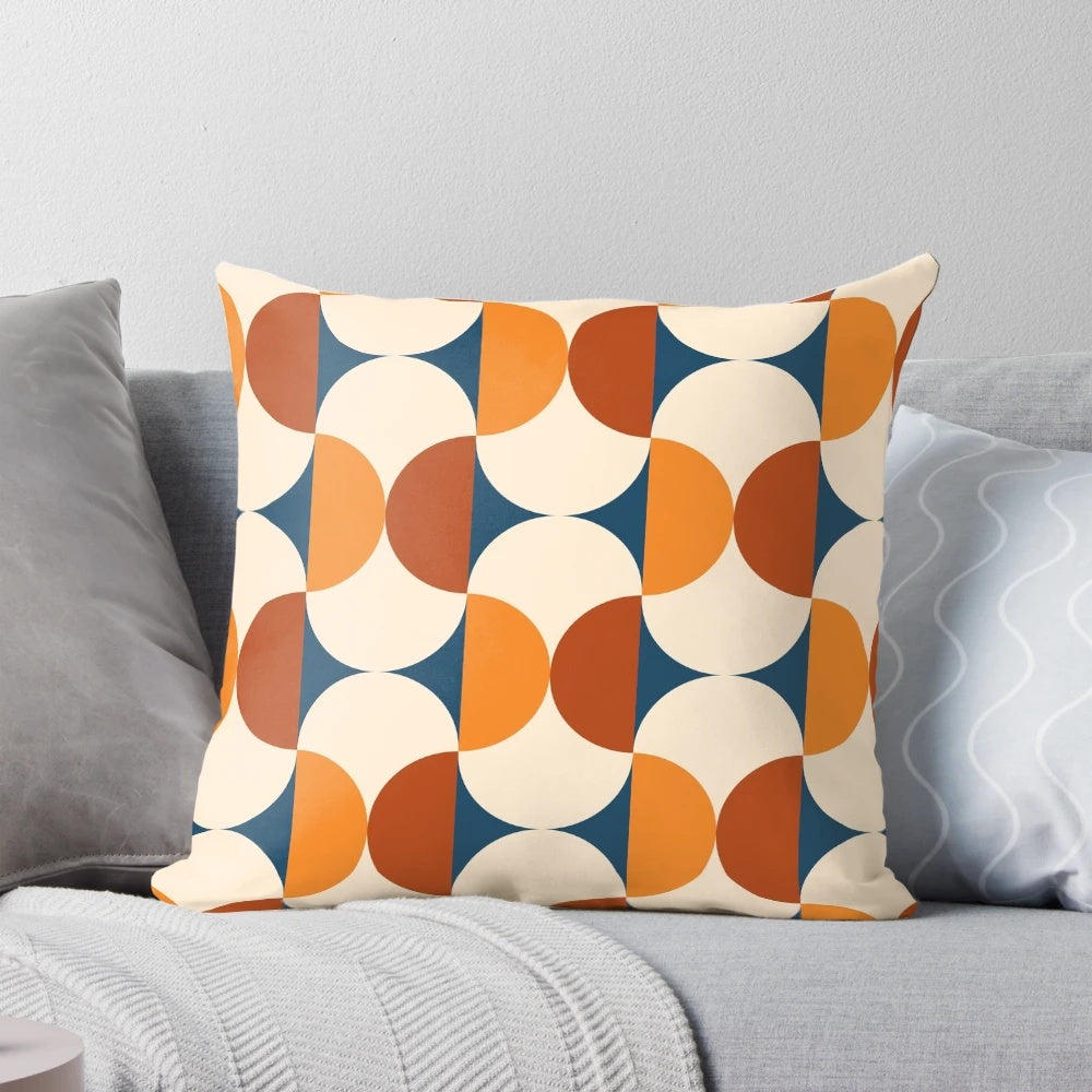 Retro 60s mid-century pattern decorative pillow with a colorful, capsule-like design