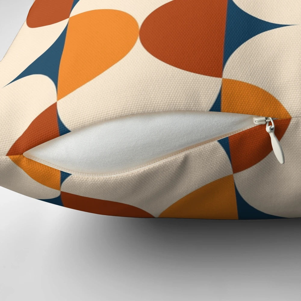 Retro 60s mid-century pattern decorative pillow with a colorful, capsule-like design