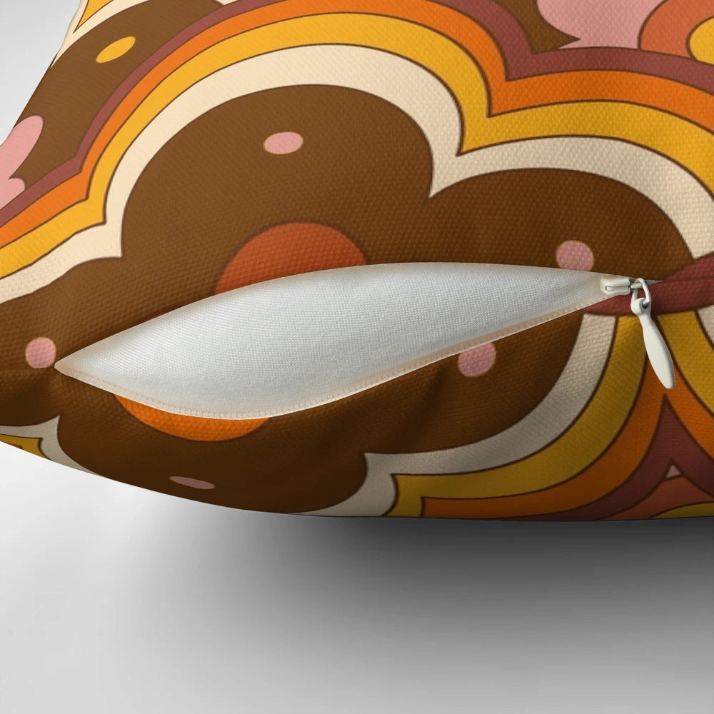 Vibrant retro floral pillow with psychedelic flower power design