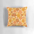 Retro 70s style floral print throw pillow with groovy flower power design