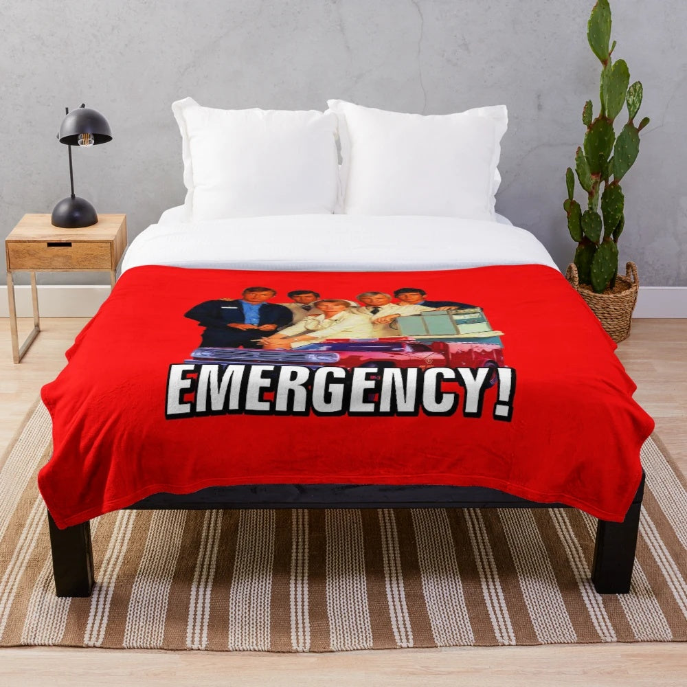 Retro 70s plush blanket featuring the cast of the TV series "Emergency!