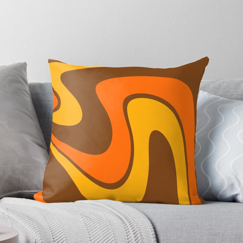 Colorful 70s retro vintage style pillow with psychedelic swirl design
