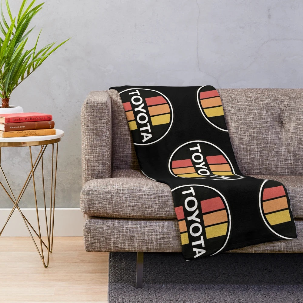 Vintage 1970s Toyota cars themed plush blanket