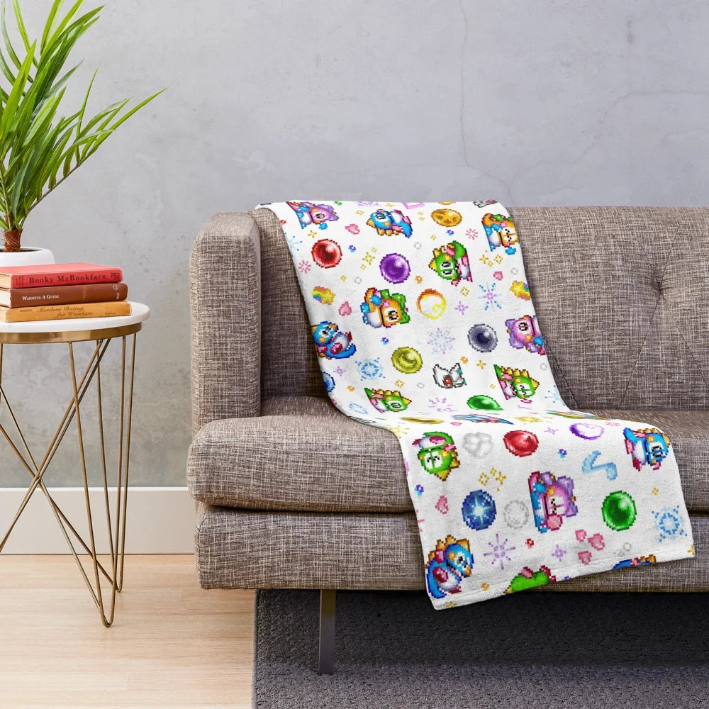 Retro 8-bit bubble bobble plush blanket with seamless pattern