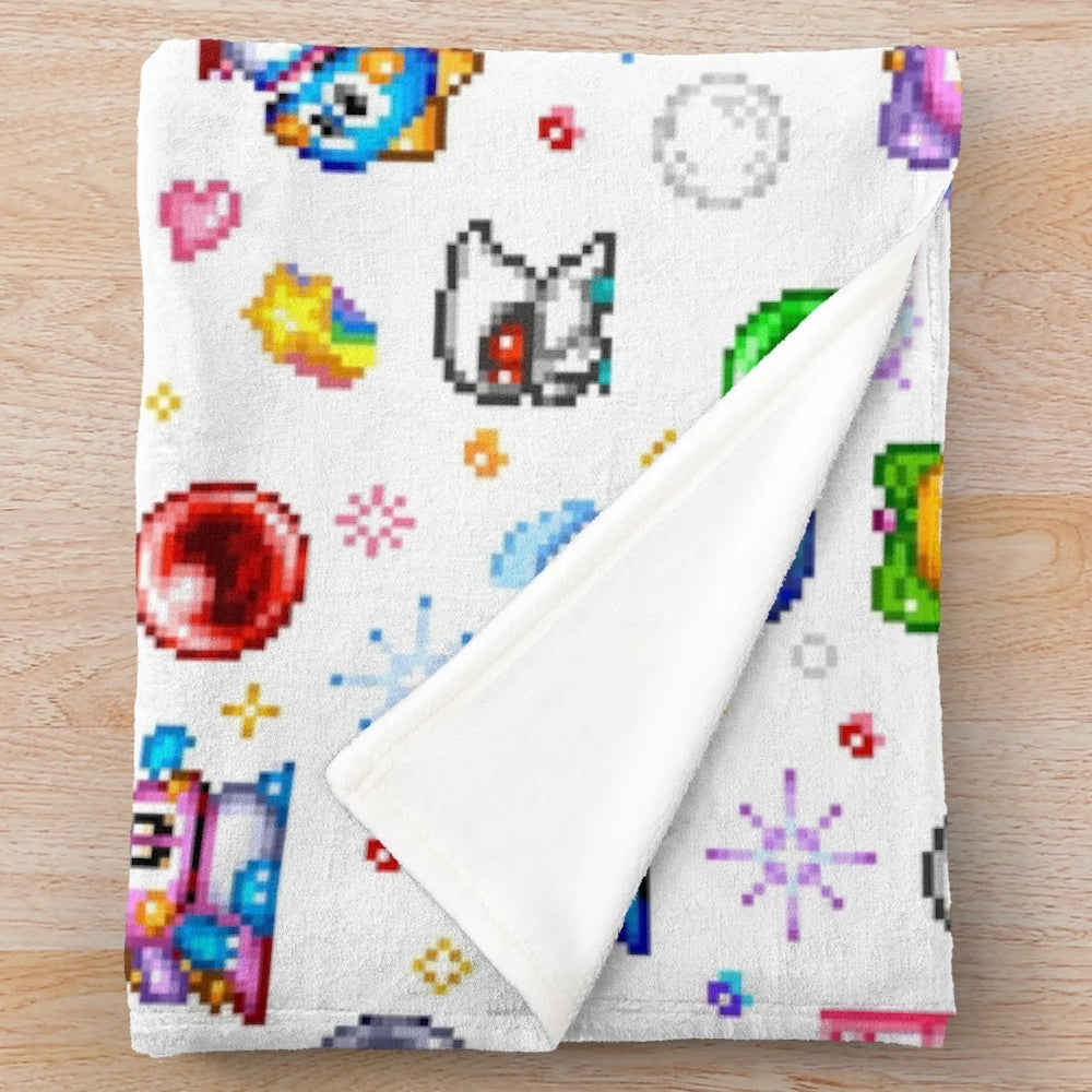 Retro 8-bit bubble bobble plush blanket with seamless pattern