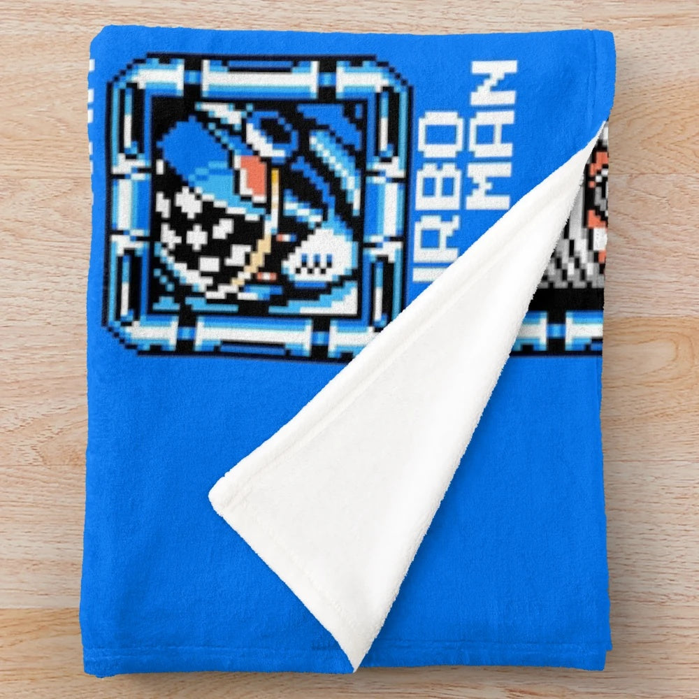 Retro 8-bit Megaman 7 stage select inspired plush blanket