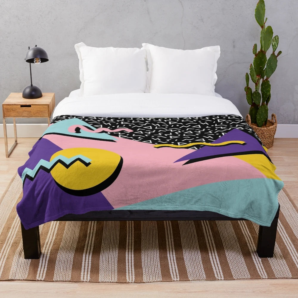 Retro 80s 90s memphis pattern plush blanket