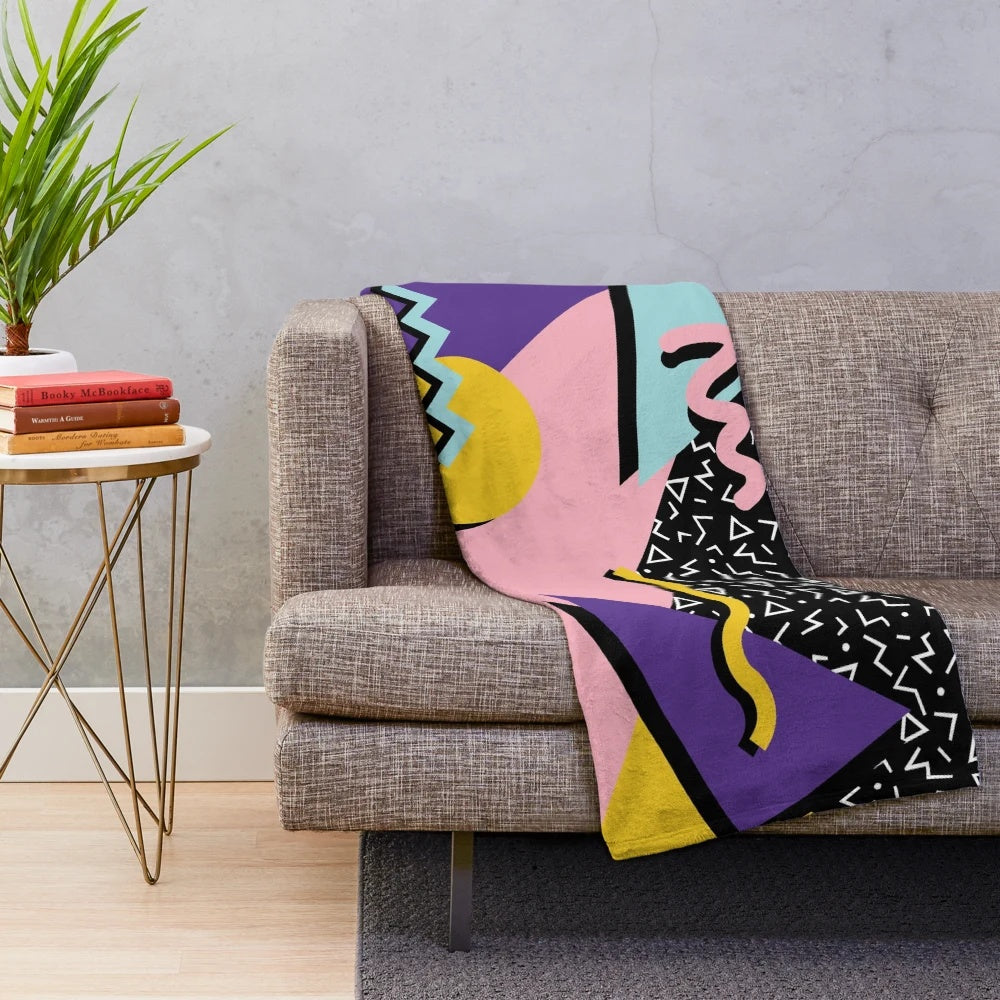 Retro 80s 90s memphis pattern plush blanket