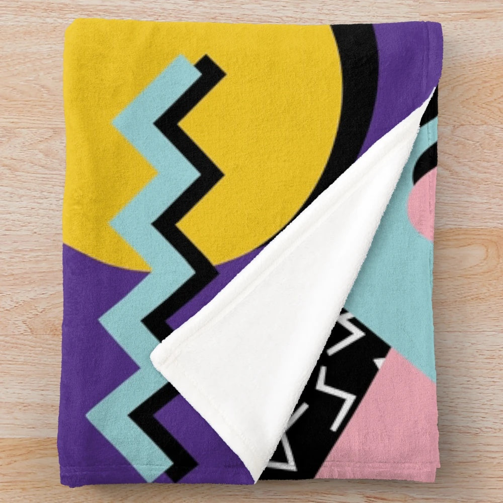 Retro 80s 90s memphis pattern plush blanket
