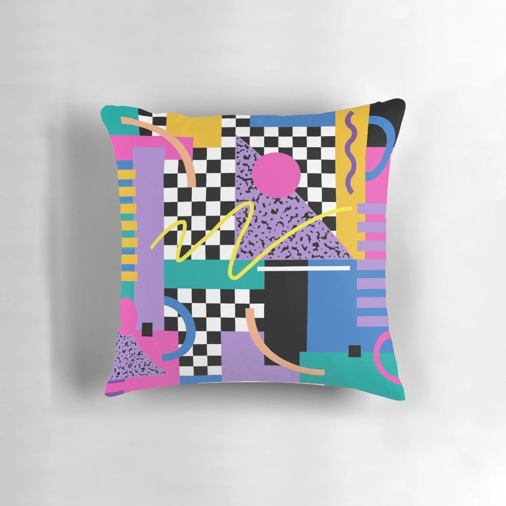Retro 80s/90s Memphis pattern 34 pillow with abstract, geometric design in vibrant colors