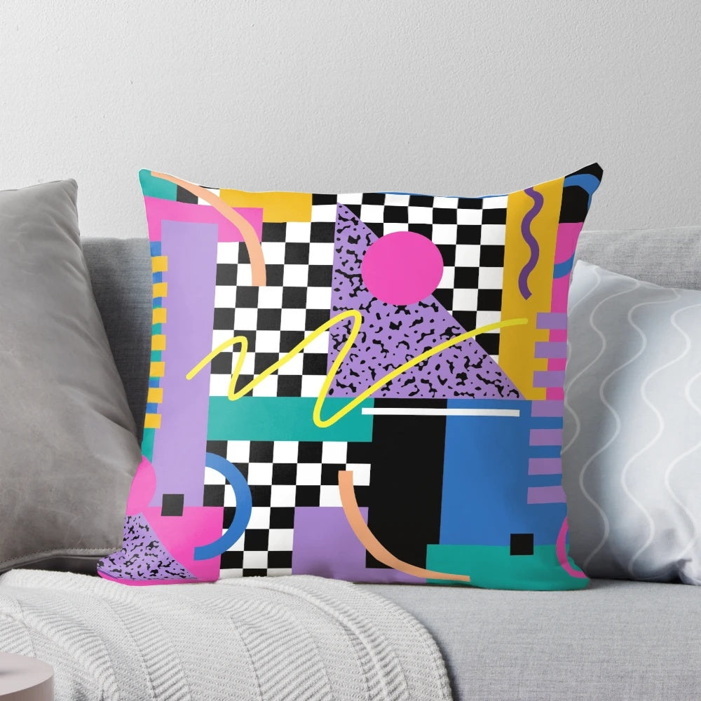 Retro 80s/90s Memphis pattern 34 pillow with abstract, geometric design in vibrant colors