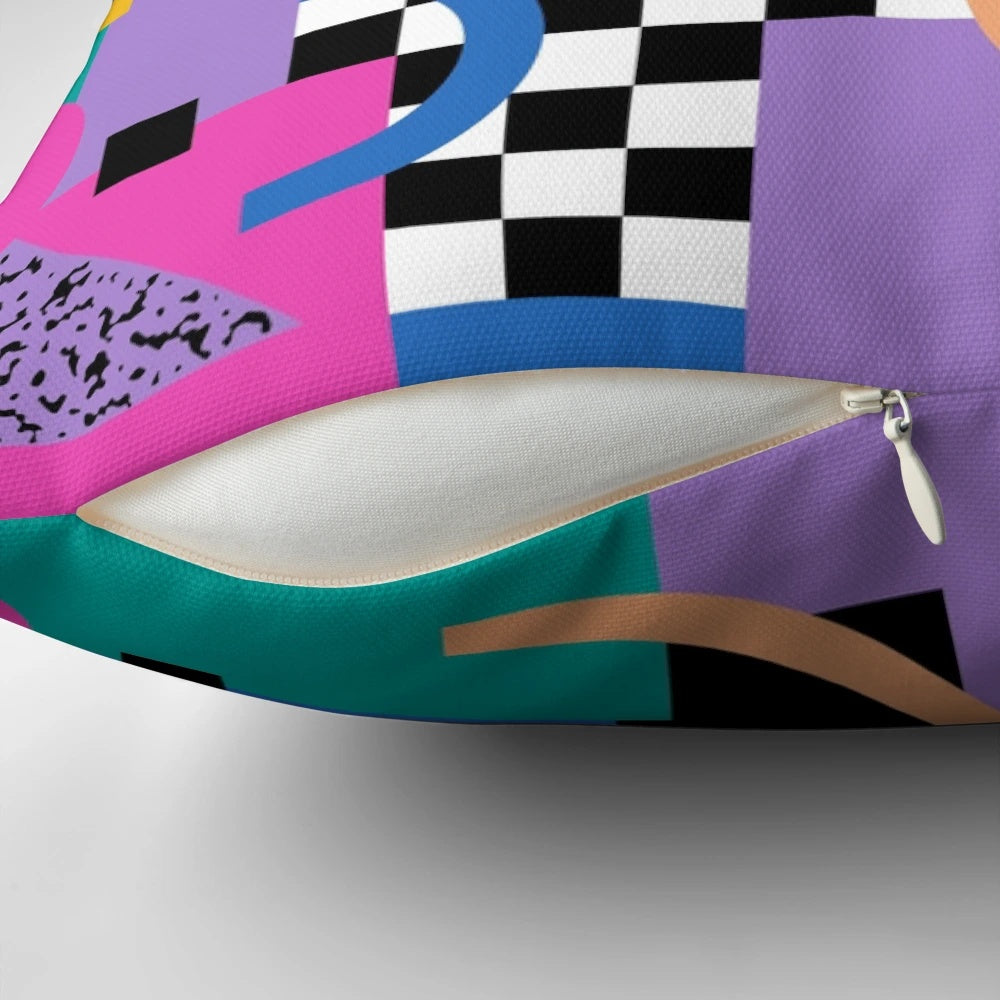Retro 80s/90s Memphis pattern 34 pillow with abstract, geometric design in vibrant colors