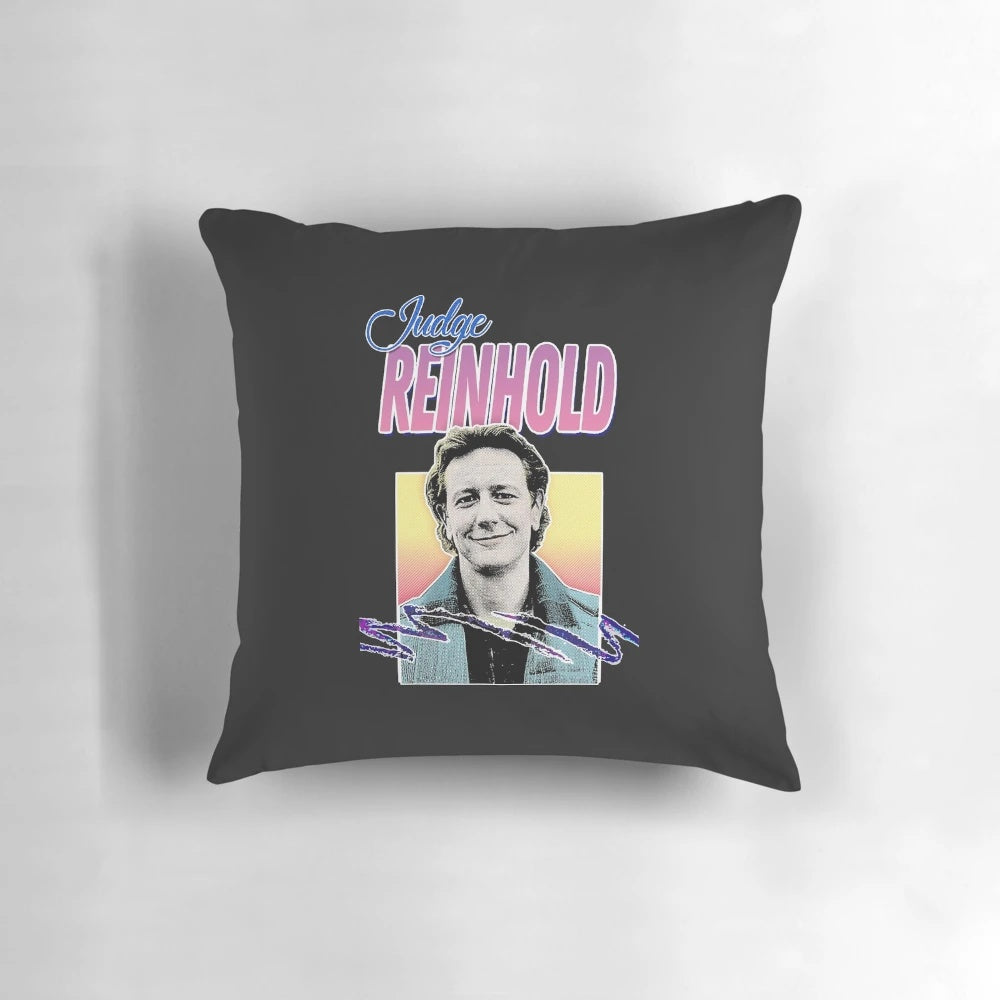 Judge Reinhold 80s-inspired aesthetic design pillow with bold, retro pop art colors and patterns
