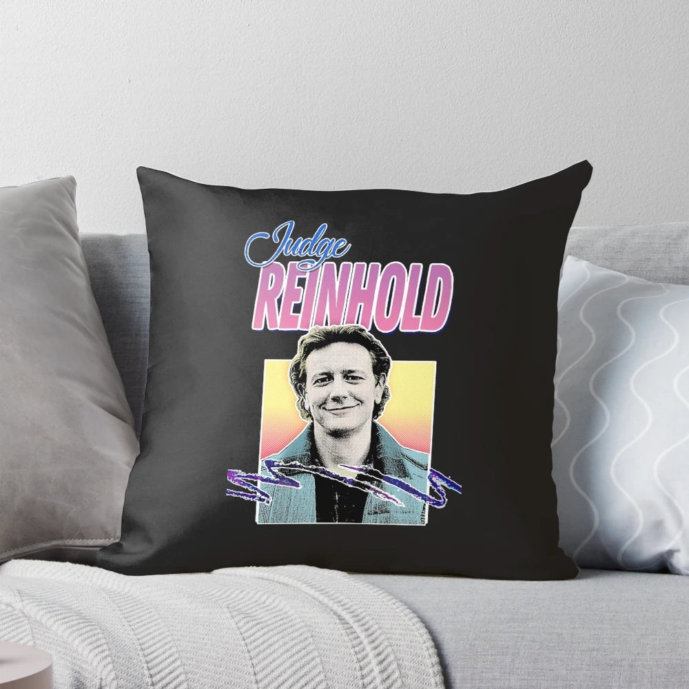 Judge Reinhold 80s-inspired aesthetic design pillow with bold, retro pop art colors and patterns