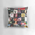 Retro 80s album art design printed on a decorative throw pillow