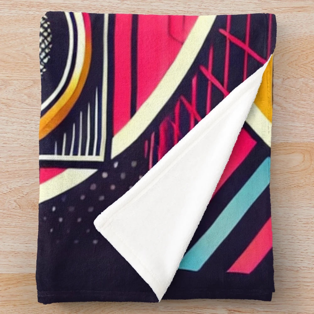 Retro 80s boombox plush blanket with minimalist design