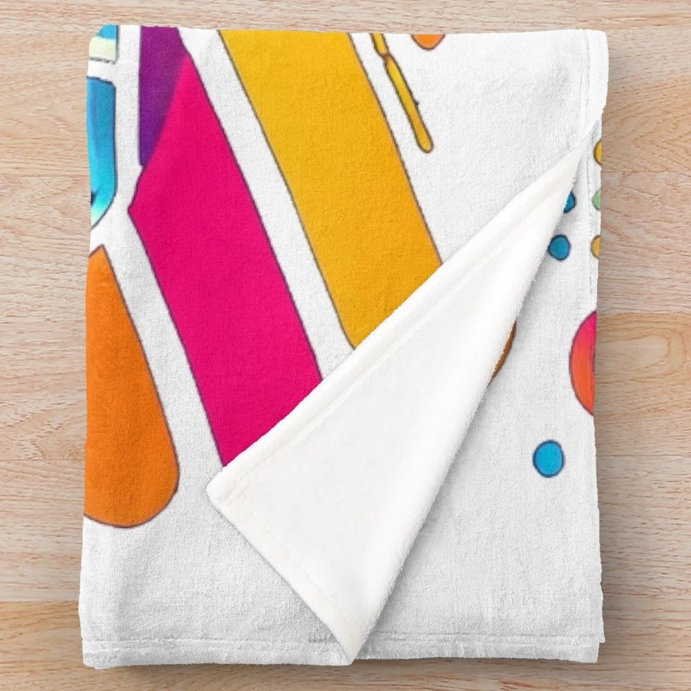 Vintage 80s cassette tape plush blanket with vibrant, colorful design