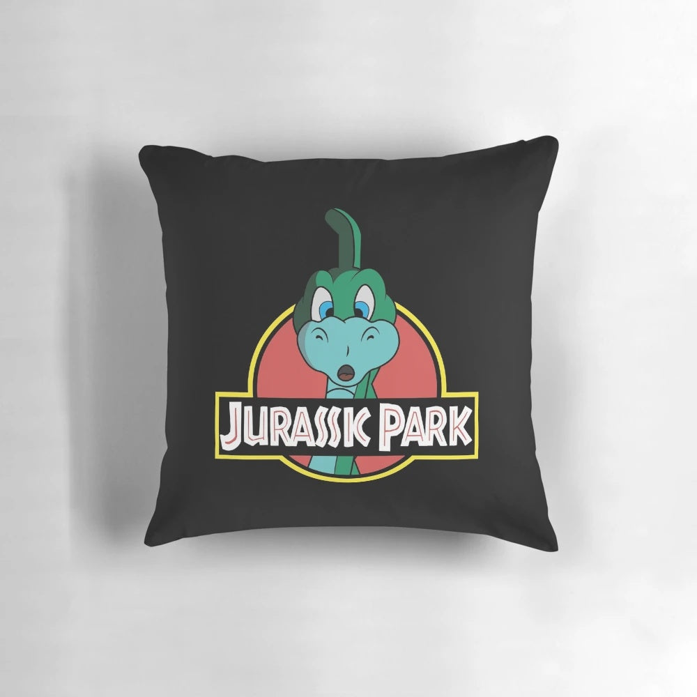 Soft, plush pillow featuring a design of the iconic 80s cartoon character Denver the Last Dinosaur.