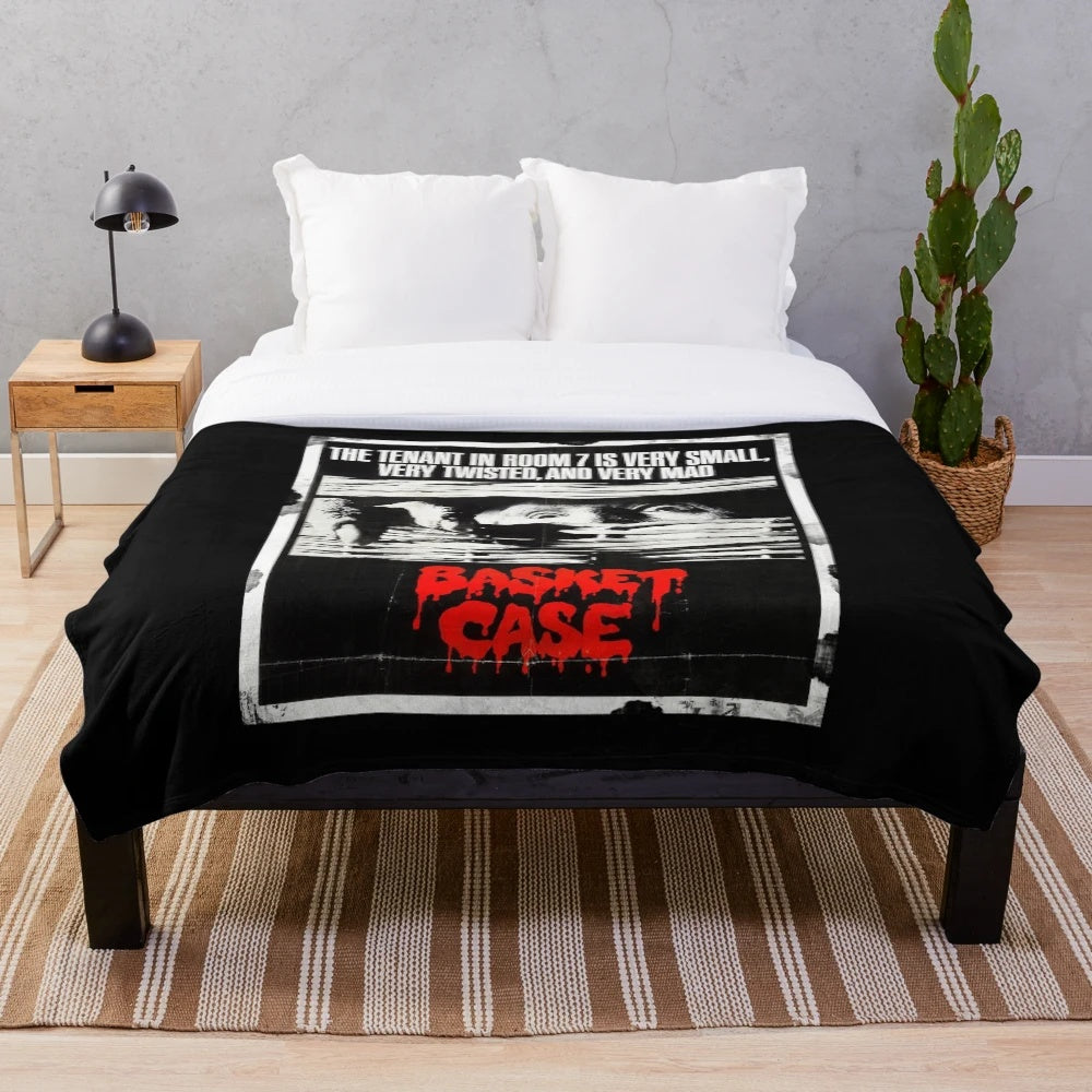 Retro 80s horror-inspired plush blanket with Basket Case movie design