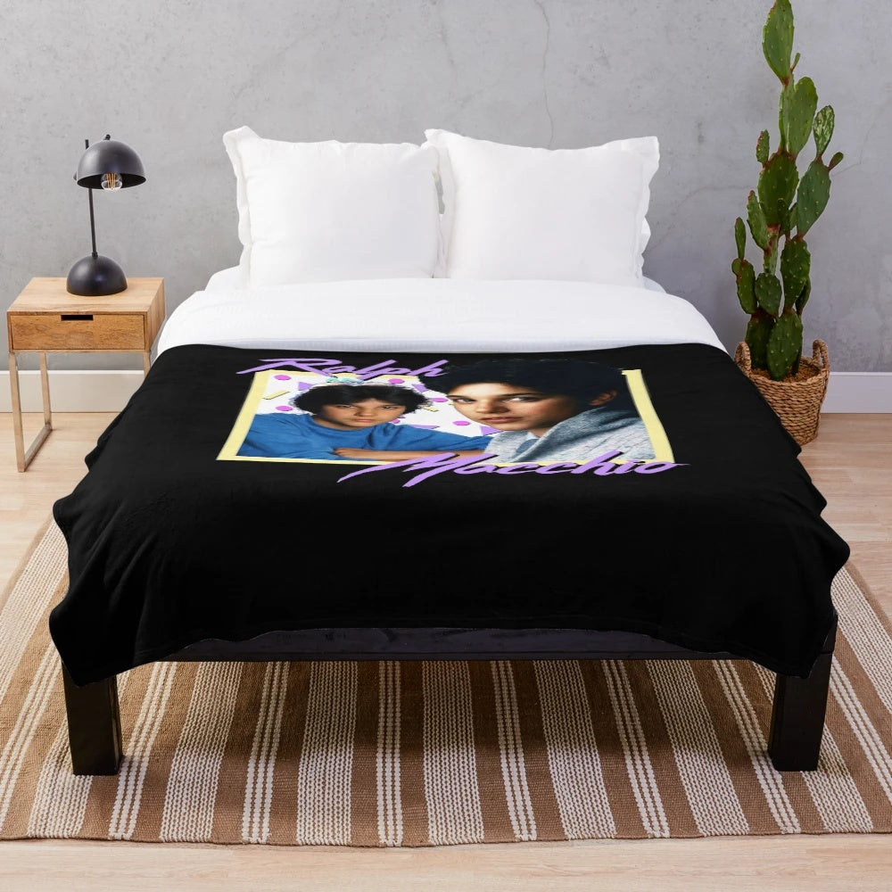 80s plush blanket with Ralph Macchio design