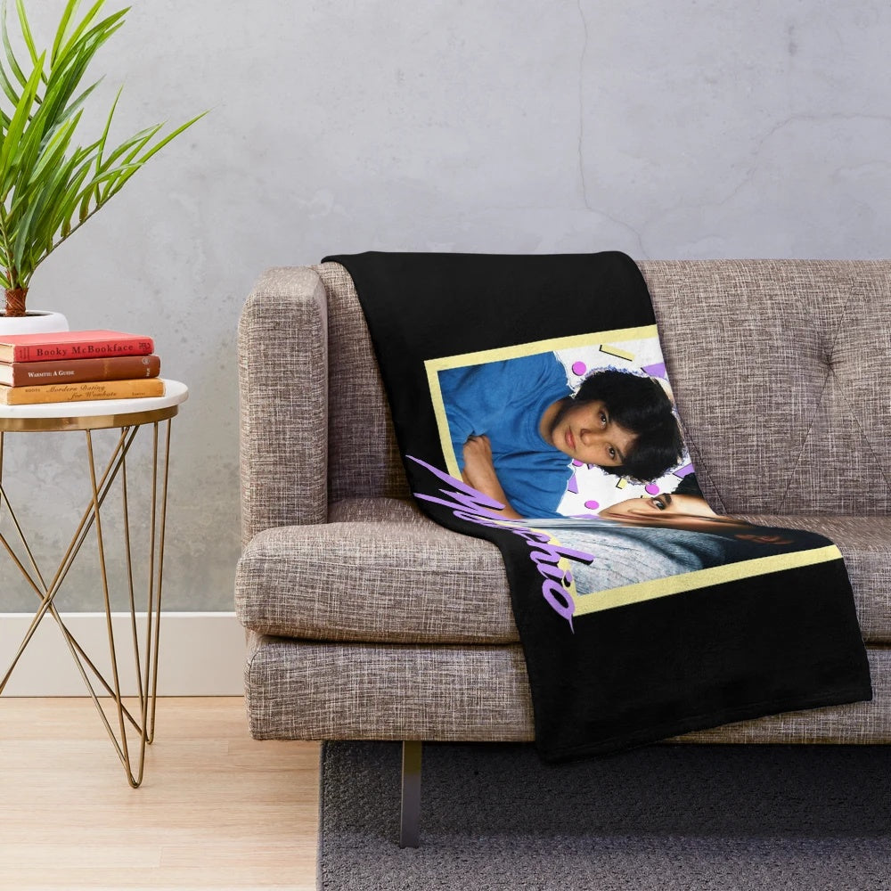 80s plush blanket with Ralph Macchio design