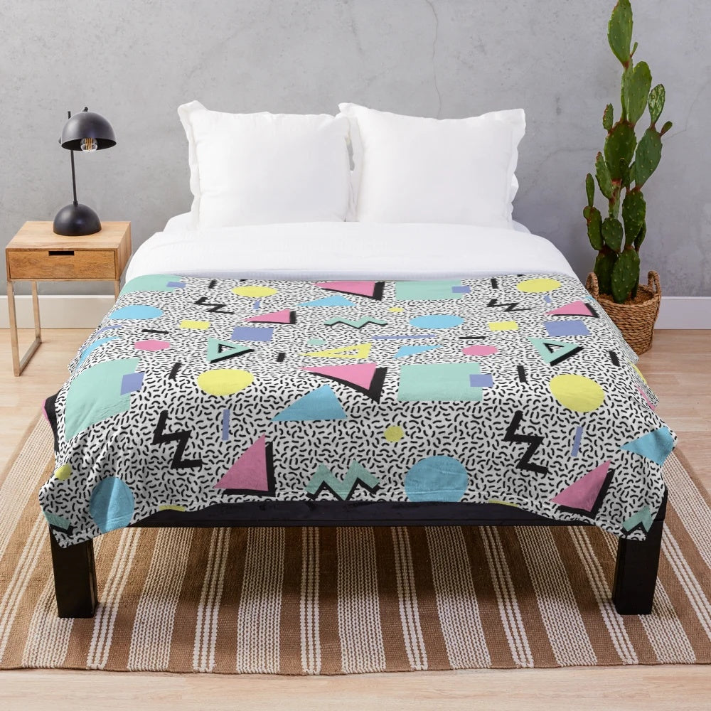 Retro 80s plush blanket with colorful psychedelic pattern design