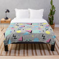 Retro 80s plush blanket with colorful psychedelic pattern design