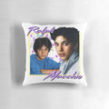 Retro 80s inspired Ralph Macchio pillow featuring the iconic Karate Kid and The Outsiders characters