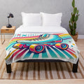 Vintage 80s roller skate plush blanket with vibrant, colorful design