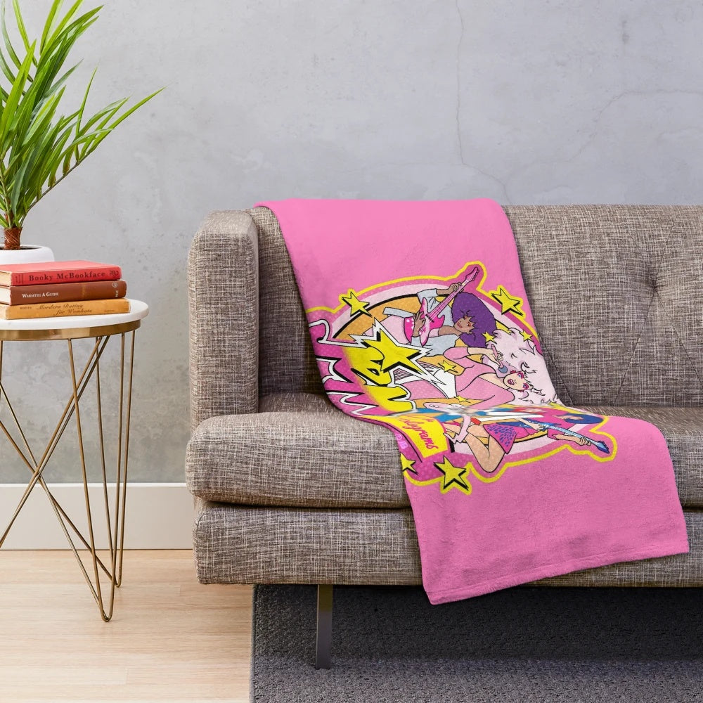 Colorful 80s Jem and the Holograms inspired plush blanket