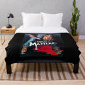 Maniac plush blanket with 80s horror movie design