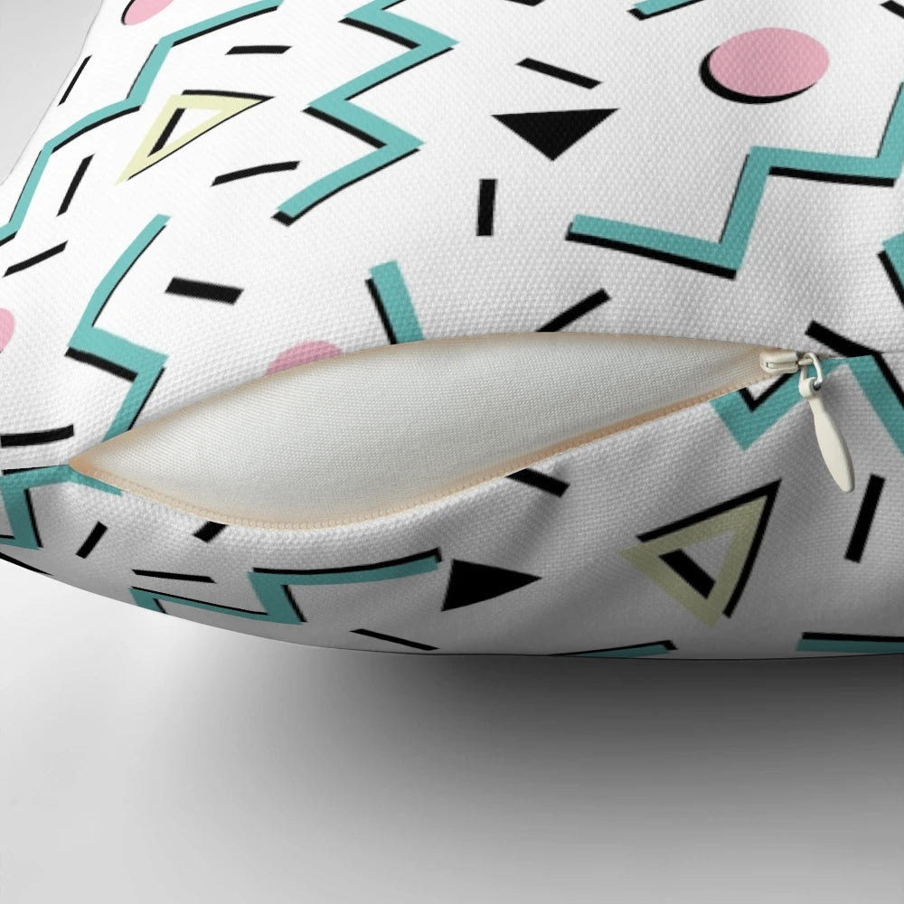Retro 80s Memphic pattern design pillow with a vibrant, funky color scheme